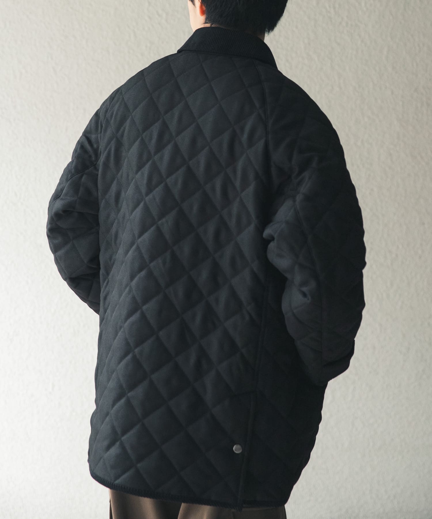 襟コーデュロイ中綿 キルティングジャケット(M BLK TWILL): アウター