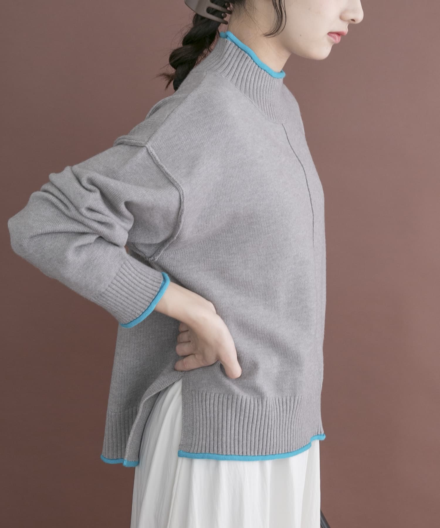 『洗濯可』ハイショクハイネックニット