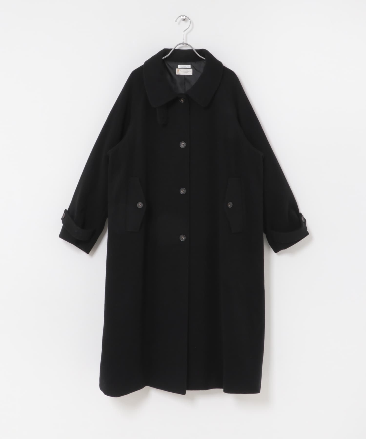 尾州ウールスタンドカラーコート BLK Free