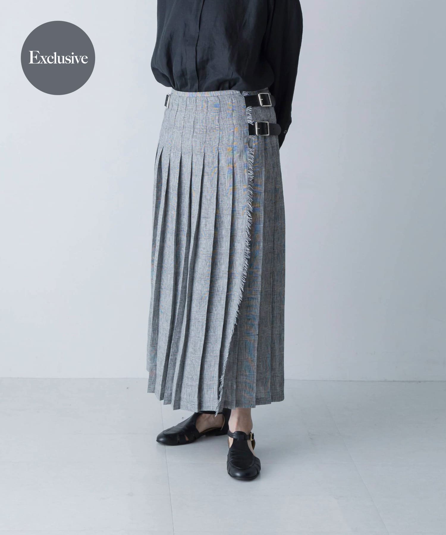 『別注』O’NEIL OF DUBLIN×かぐれ　LINEN PLEATS SKIRT