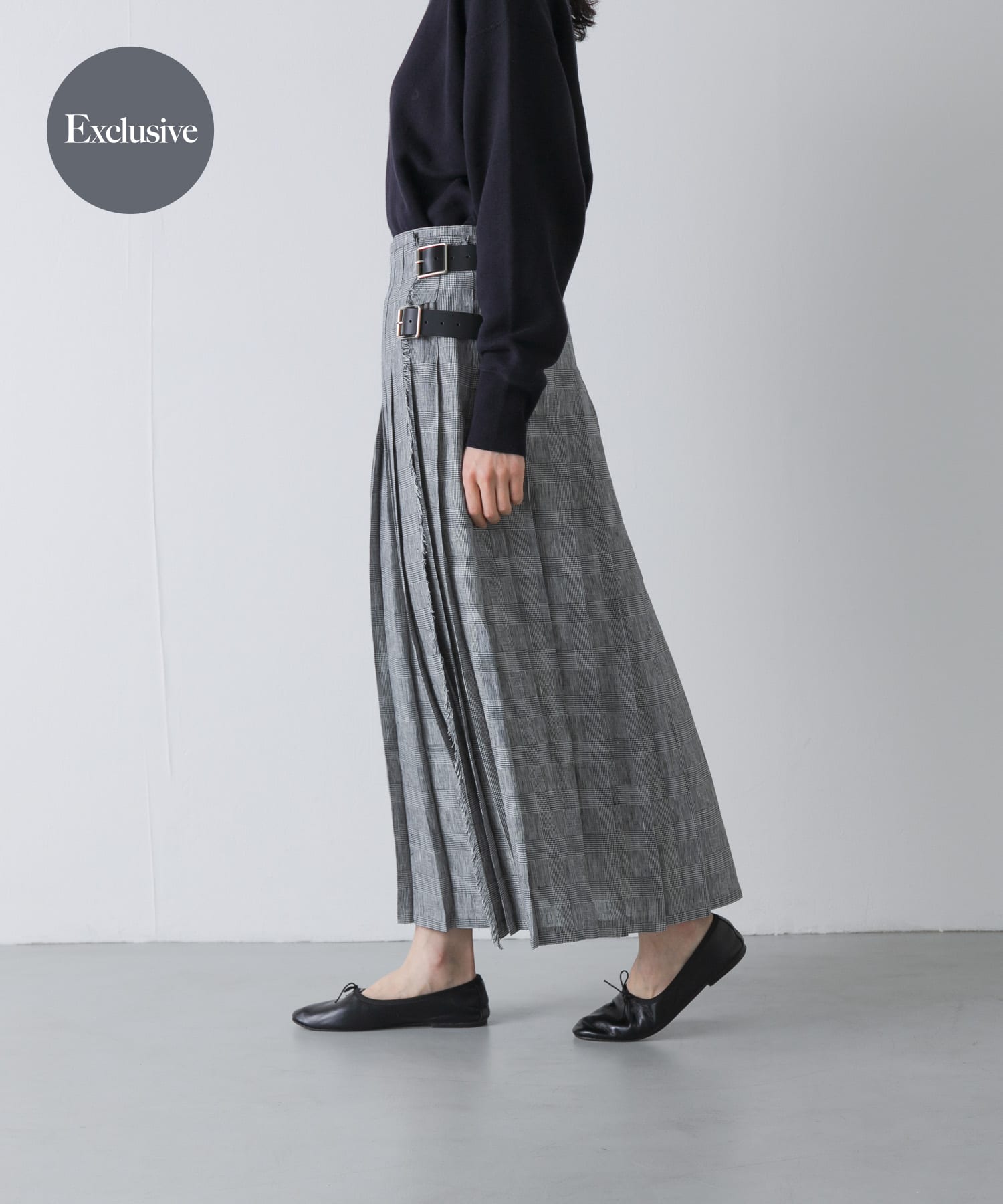 『別注』O’NEIL OF DUBLIN×かぐれ　LINEN PLEATS SKIRT