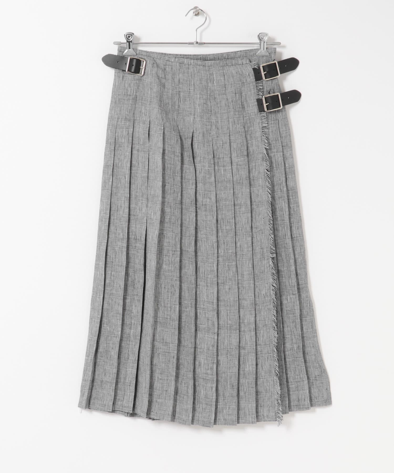 『別注』O’NEIL OF DUBLIN×かぐれ　LINEN PLEATS SKIRT GLEN CHECK XS