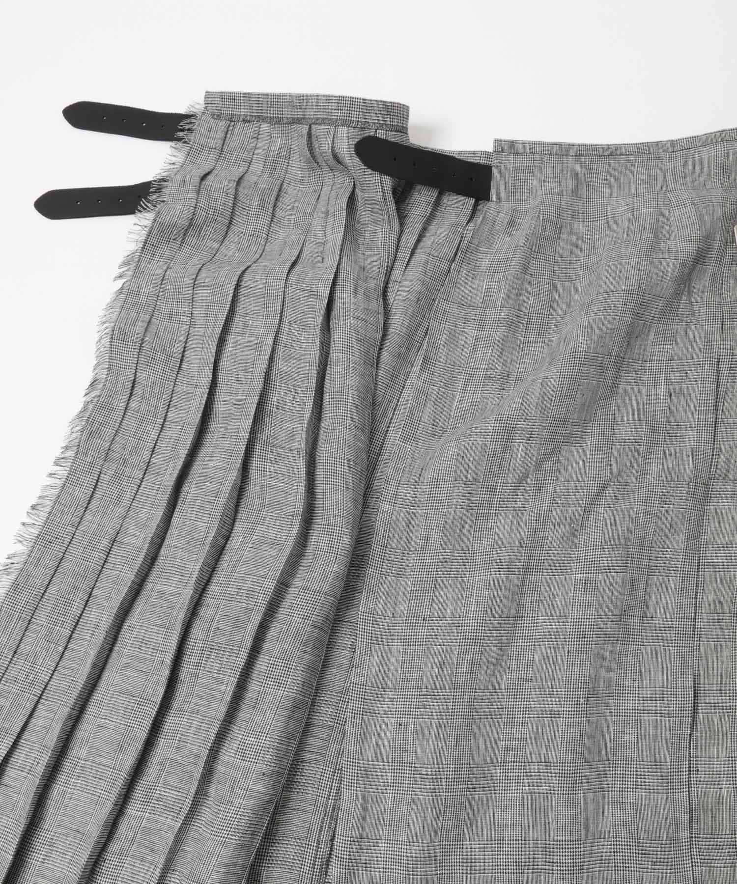 『別注』O’NEIL OF DUBLIN×かぐれ　LINEN PLEATS SKIRT GLEN CHECK XS