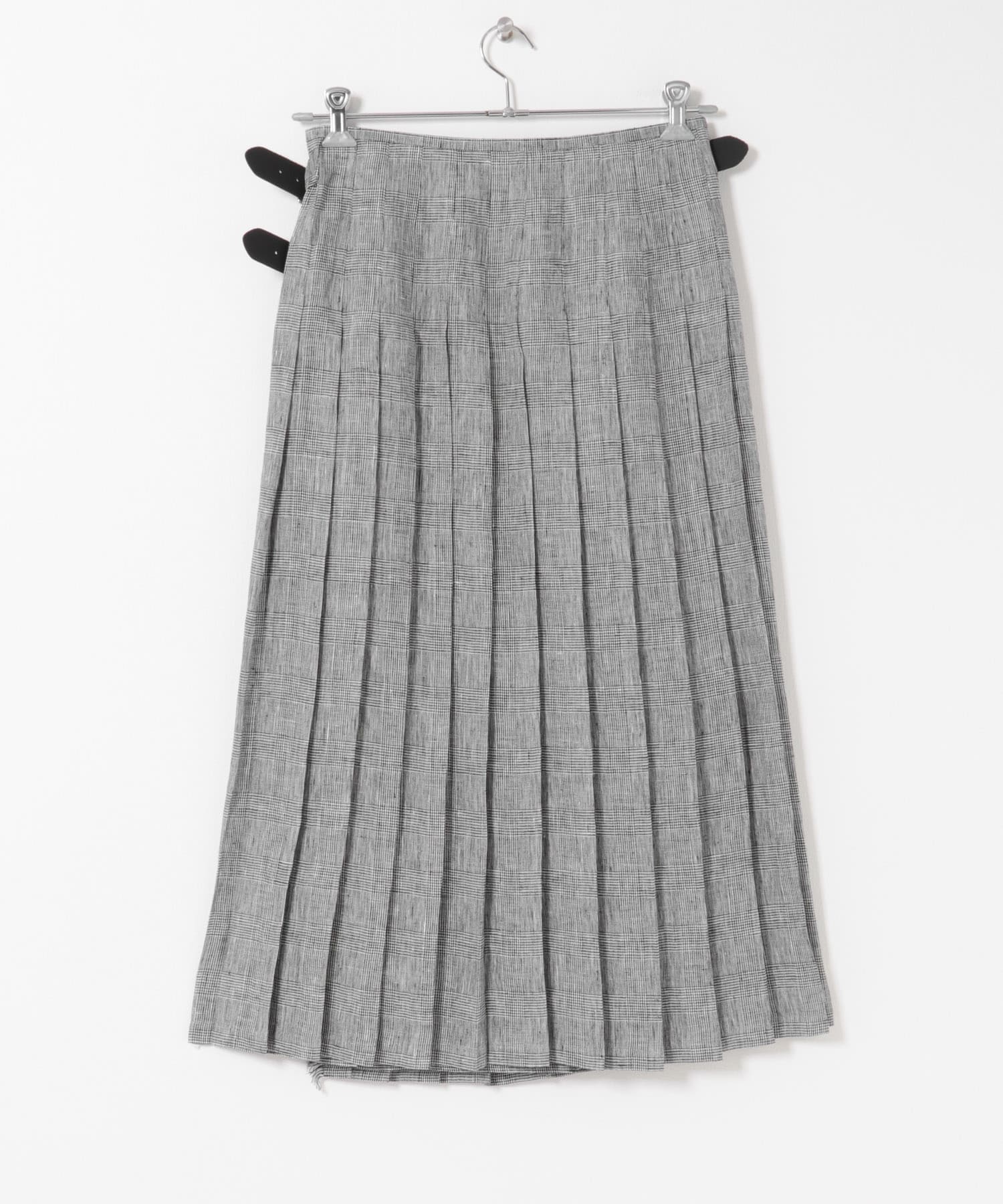 『別注』O’NEIL OF DUBLIN×かぐれ　LINEN PLEATS SKIRT GLEN CHECK XS