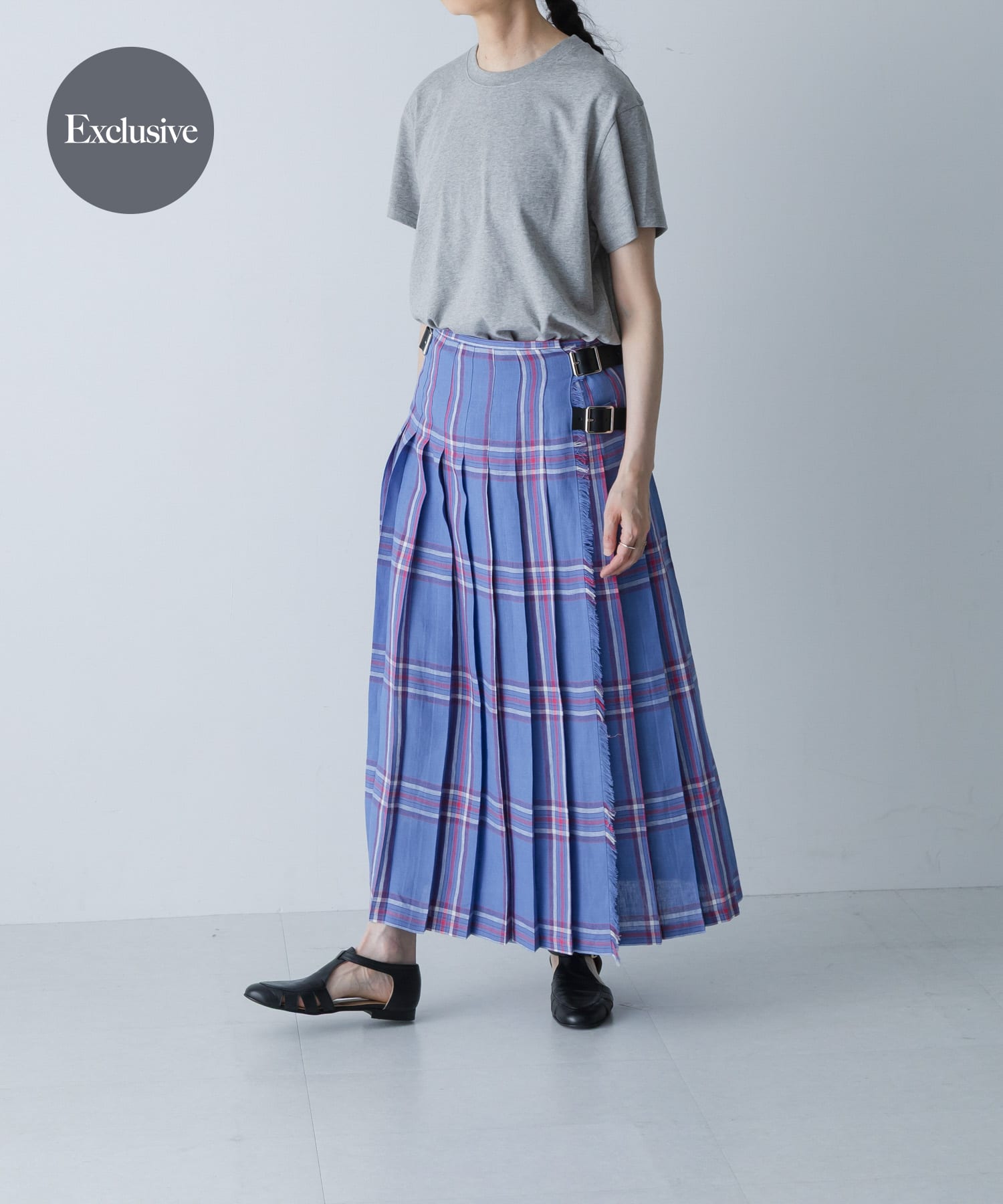 『別注』O’NEIL OF DUBLIN×かぐれ　LINEN PLEATS SKIRT