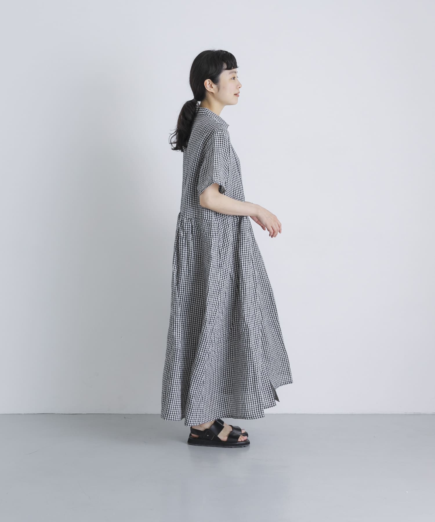 SOIL　GINGHAM CHECK SHORT-SLEEVE DRESS