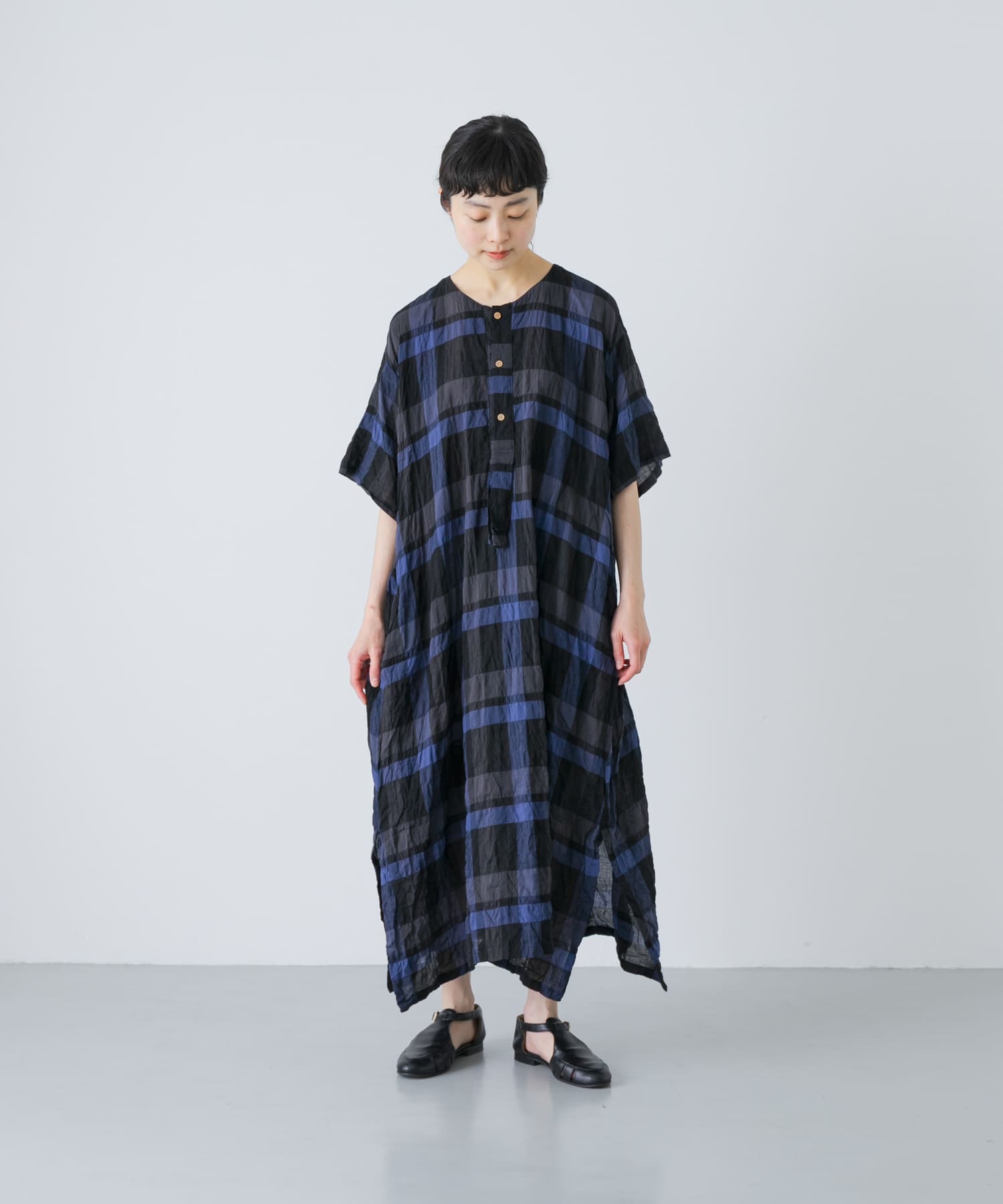 Vlas Blomme JUPE by Jackie リネン 刺繍 ワンピース Vlas Blomme RAYON COTTON SHIRRING ONE-PIECE(Free BLUE): ワンピース