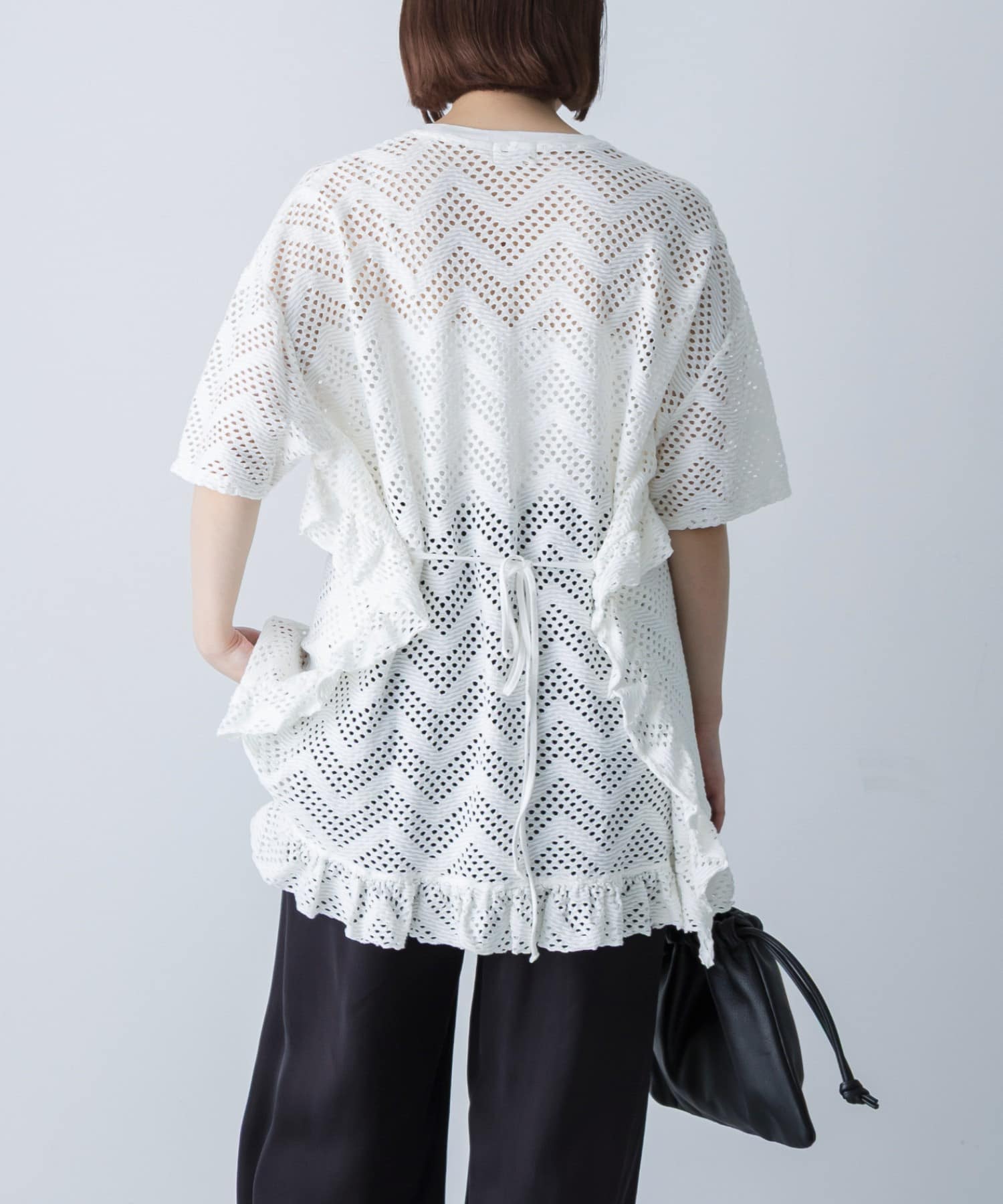 unfil　PATTERN MESH RUFFLED T-SHIRTS