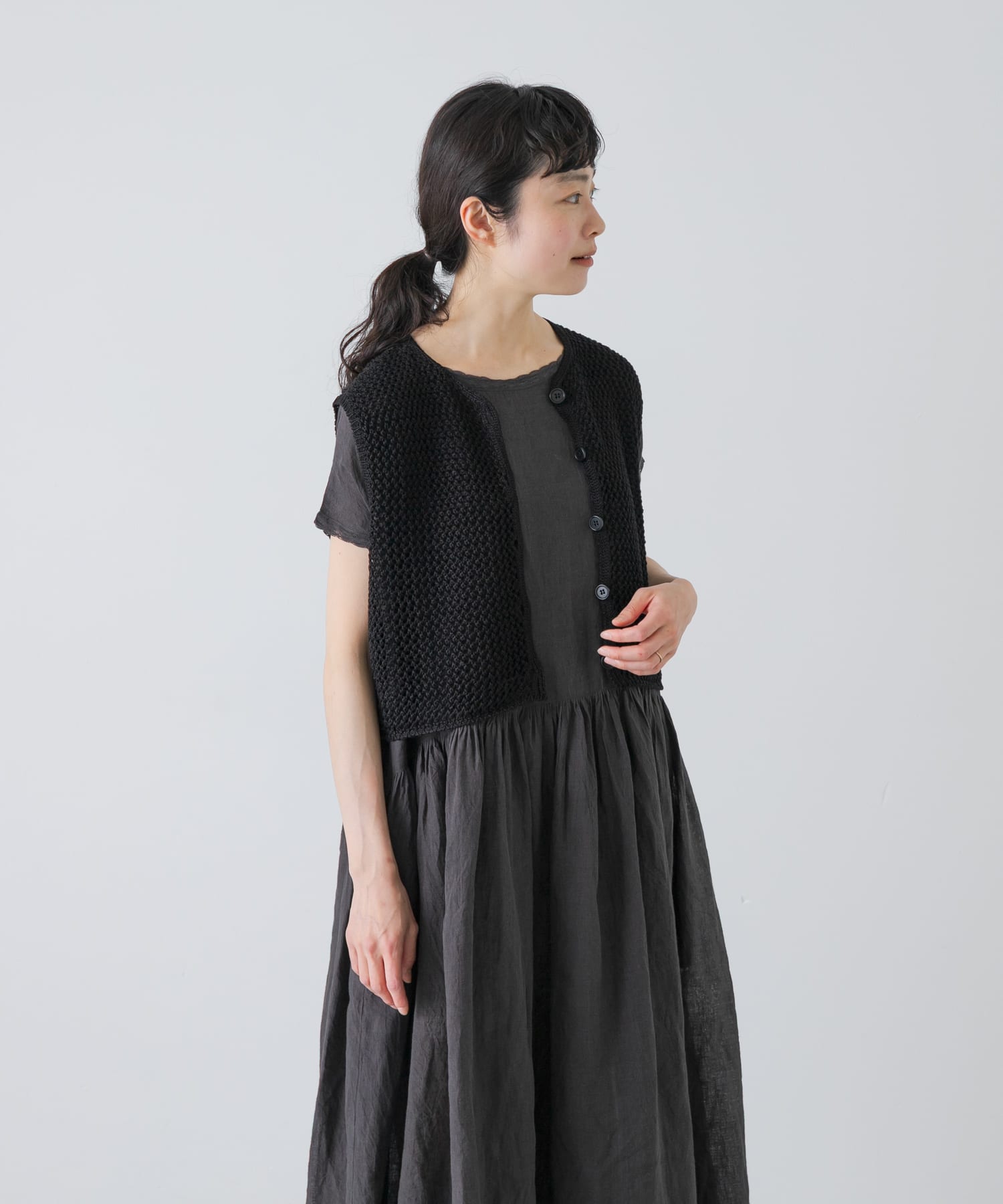 maison de soil　LINEN OPENWORK KNIT VEST