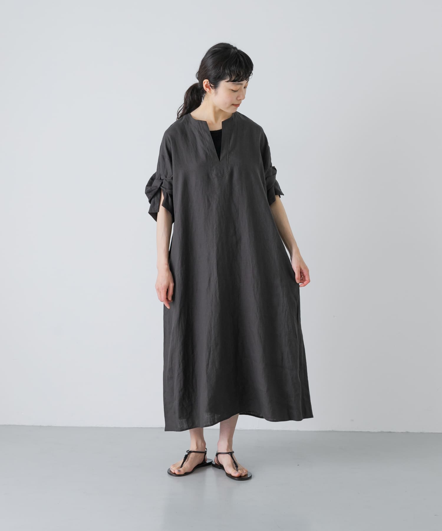 TICCA リネンツイストスリーブワンピース(Free BLACK): ワンピース