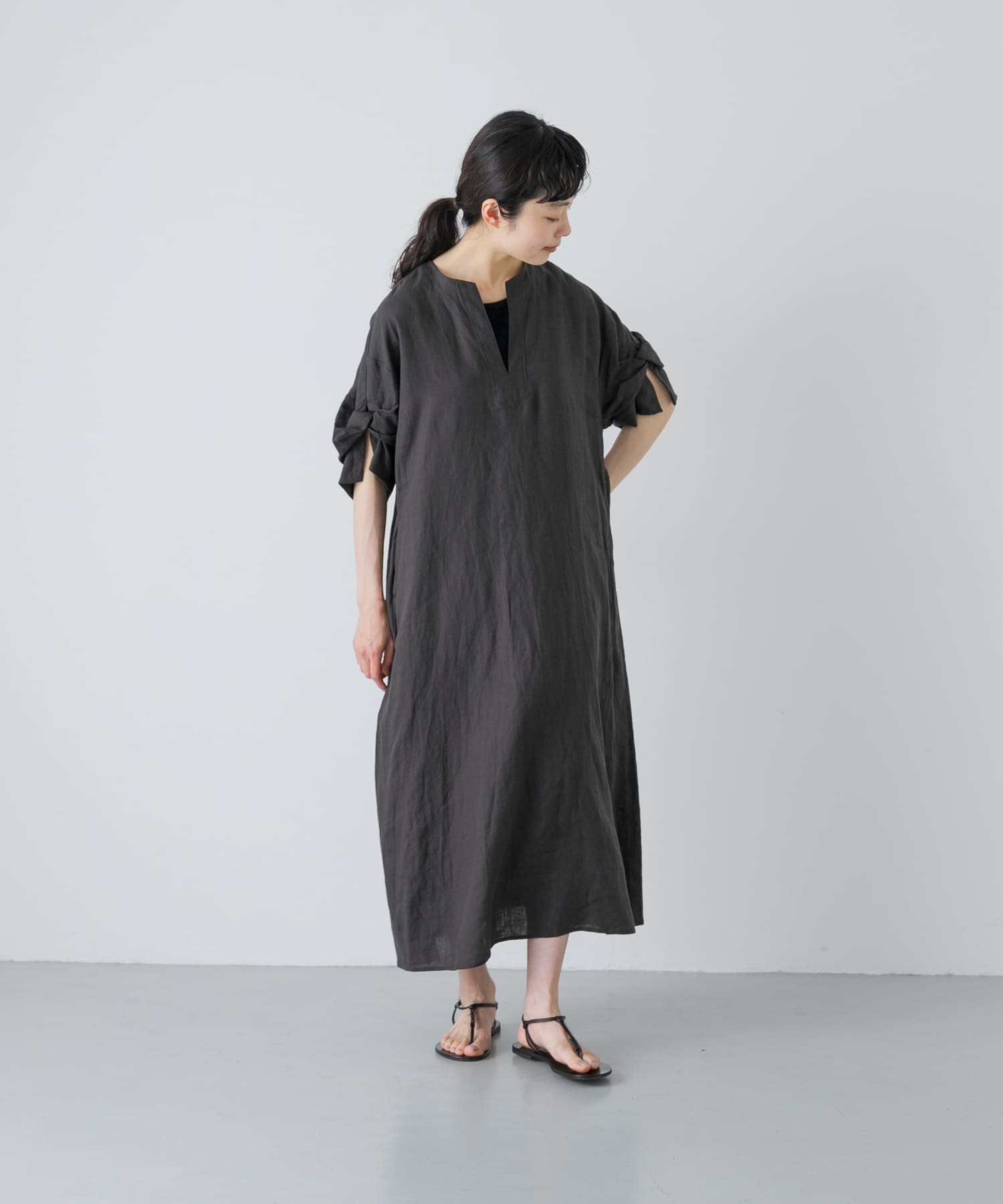 TICCA リネンツイストスリーブワンピース(Free BLACK): ワンピース