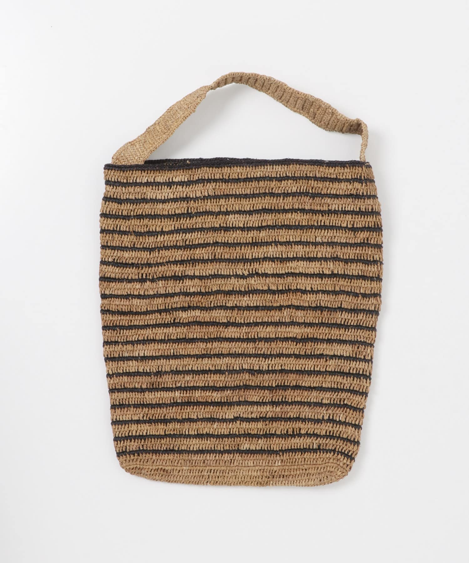 アフリカンスクエア　ラフィアかぎ編みバッグ ストライプ 紅茶 黒 Free