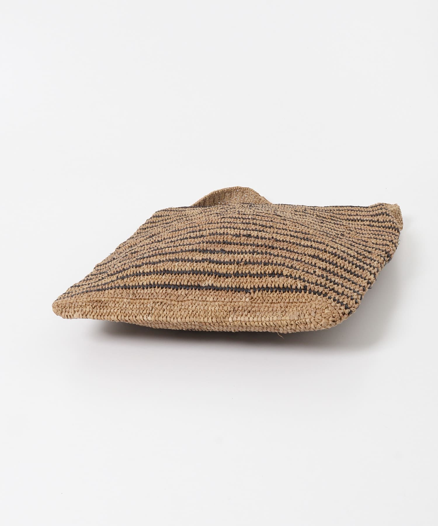 アフリカンスクエア　ラフィアかぎ編みバッグ ストライプ 紅茶 黒 Free