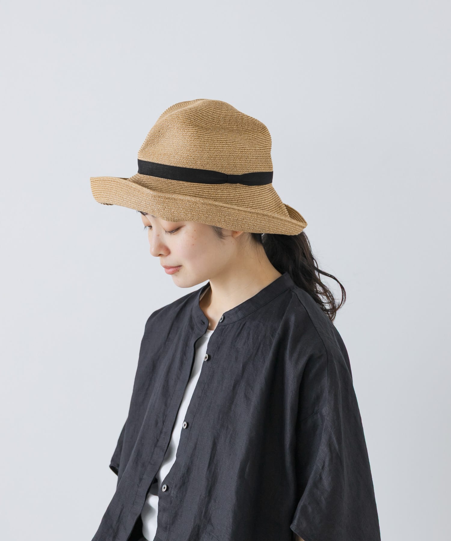 mature ha.　BOXED HAT 11CM RIBBON BLACK 57.5