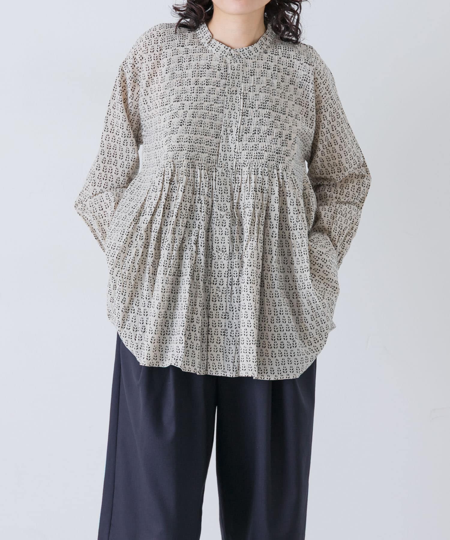 maison de soil　BLOCK PRINT PINTUCK SHIRTS