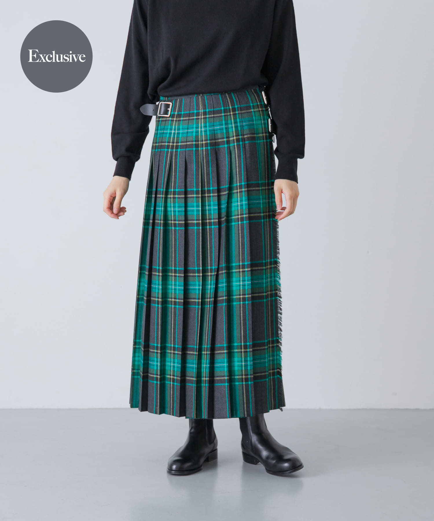 『別注』O’NEIL OF DUBLIN×かぐれ　PLEATS WRAP SKIRT 85cm