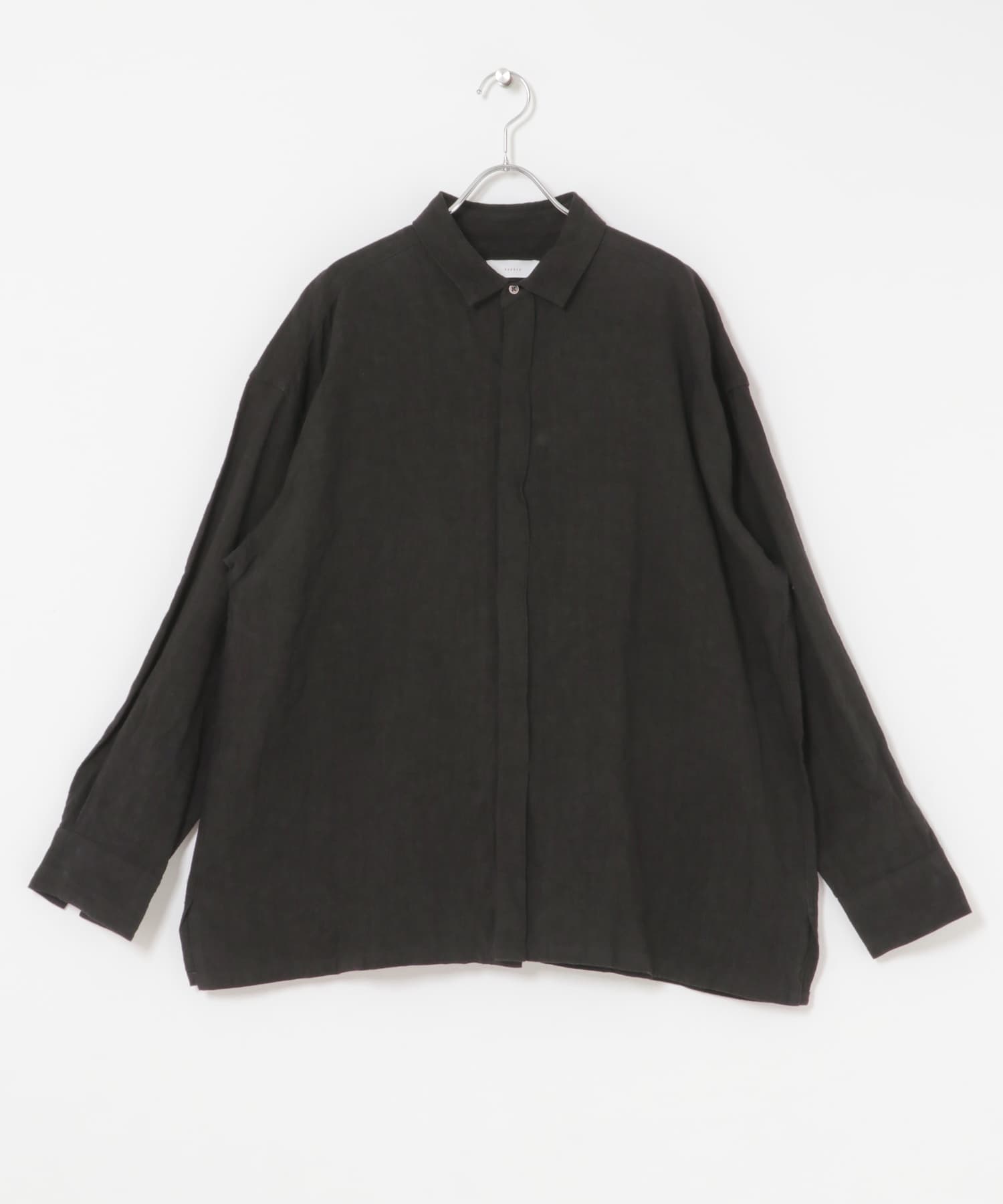 『ユニセックス』ドライリネンボックスシャツ BLACK 1