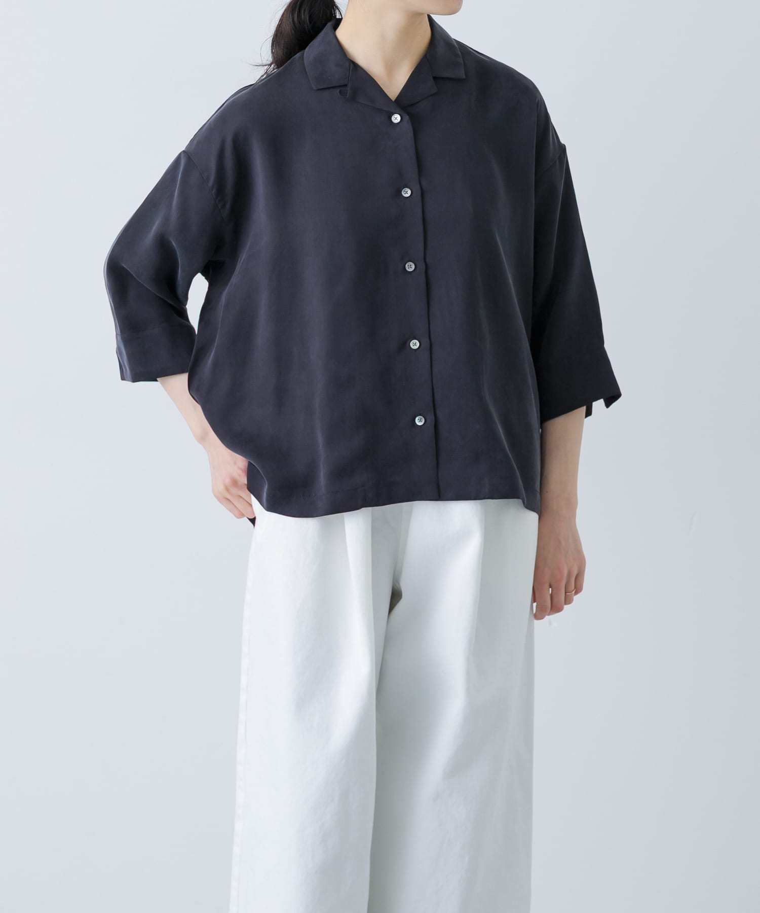 キュプラオープンカラーシャツ