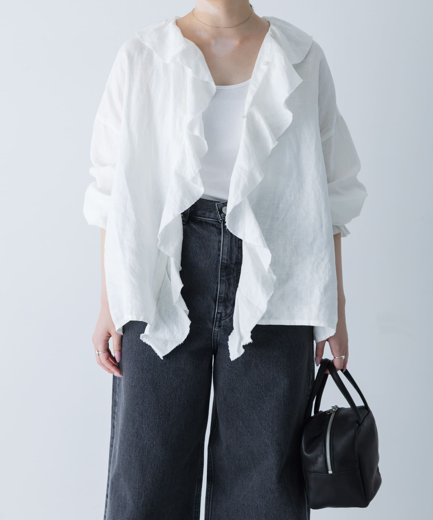 リネンフリルカラーシャツ