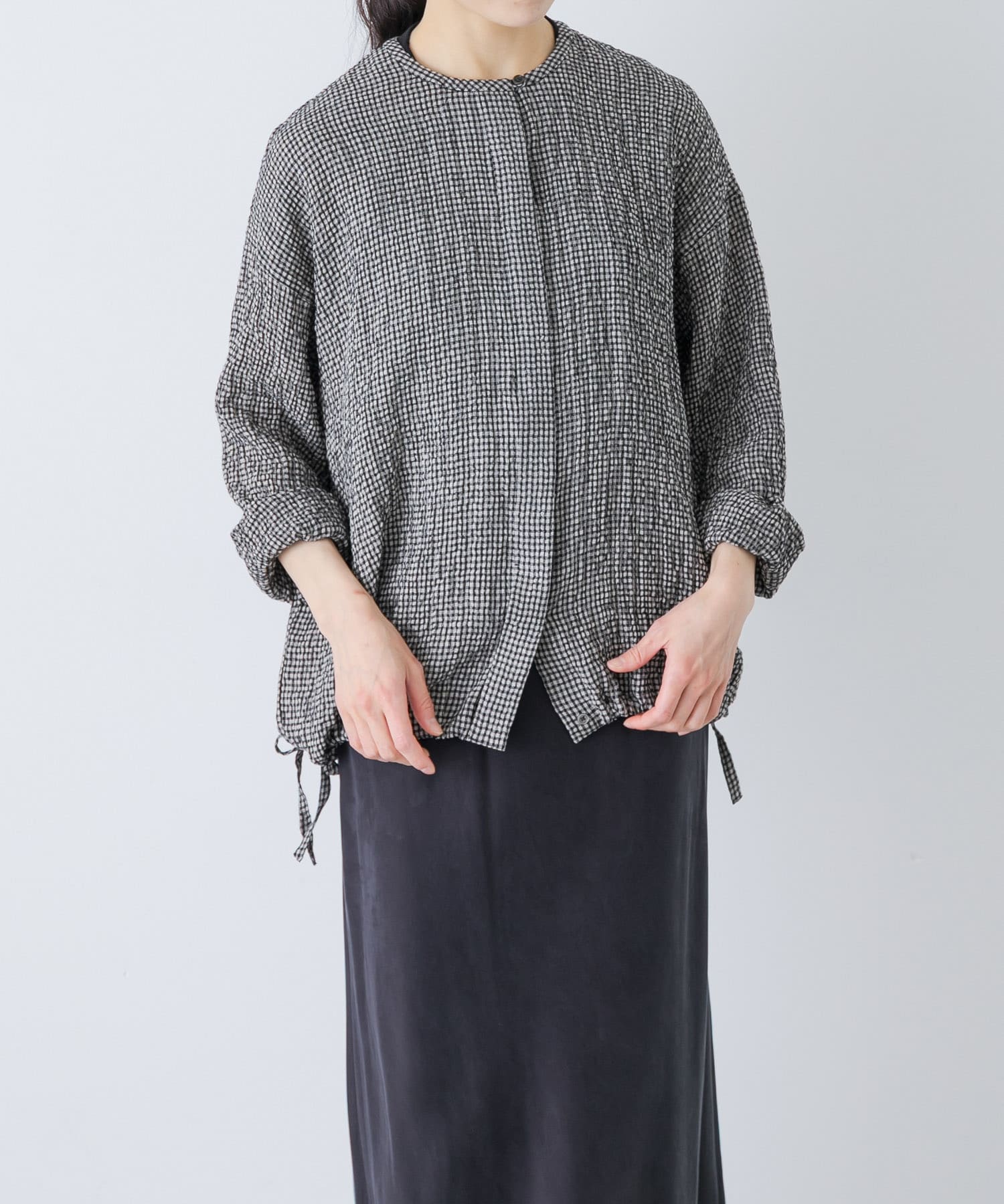 リネンレーヨンチェックシャツカーディガン