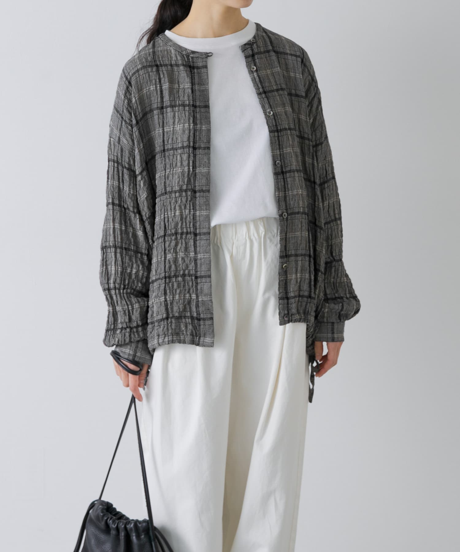 リネンレーヨンチェックシャツカーディガン