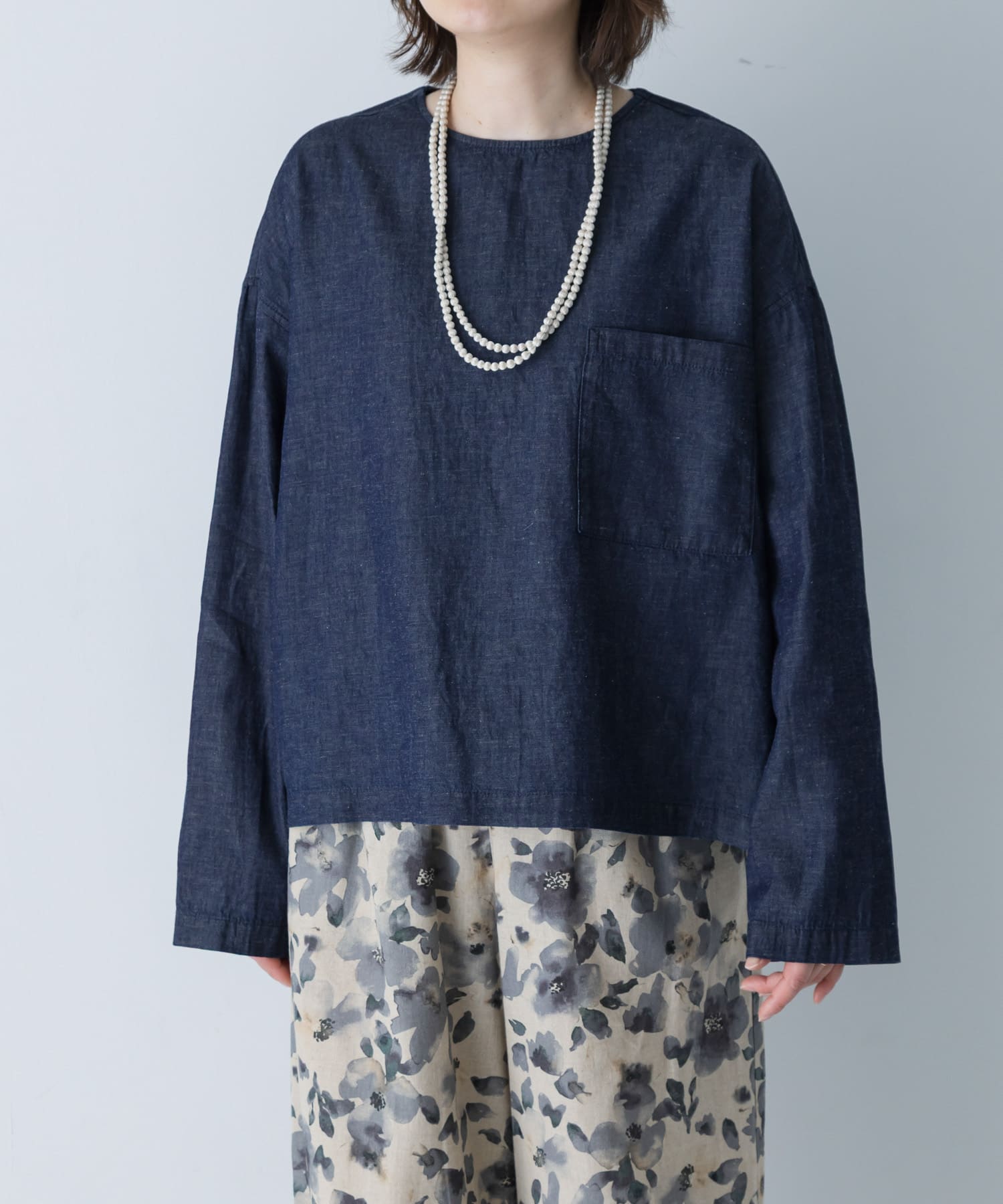 綿麻デニムプルオーバー