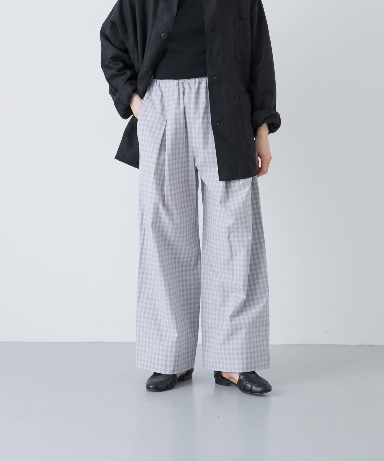 ギンガムタックワイドパンツ