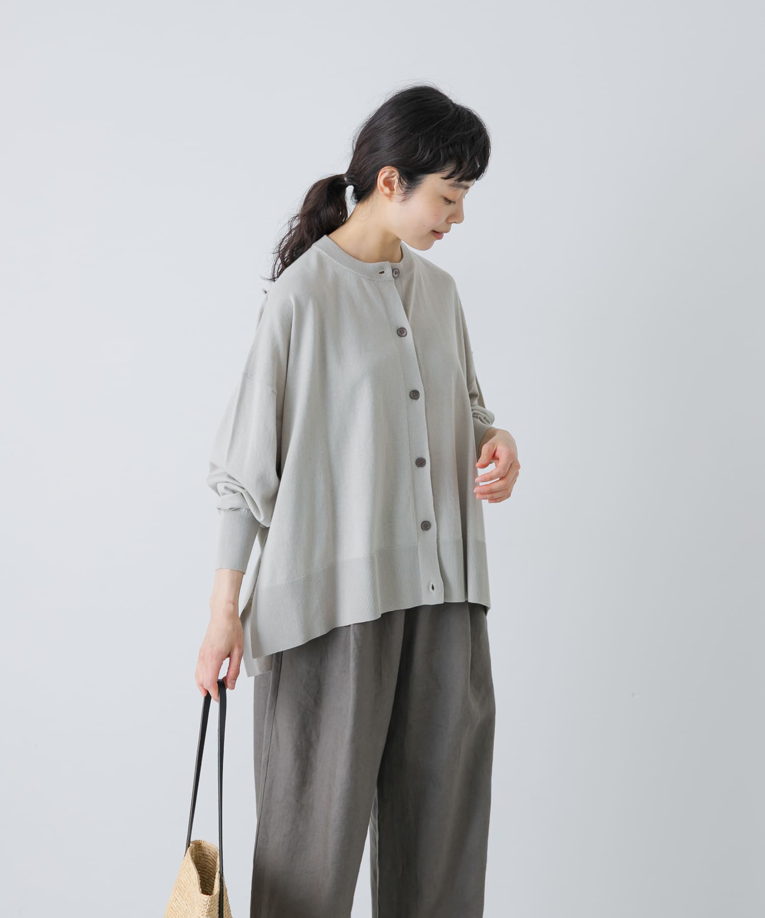 ハイツイストコットンワイドカーディガン