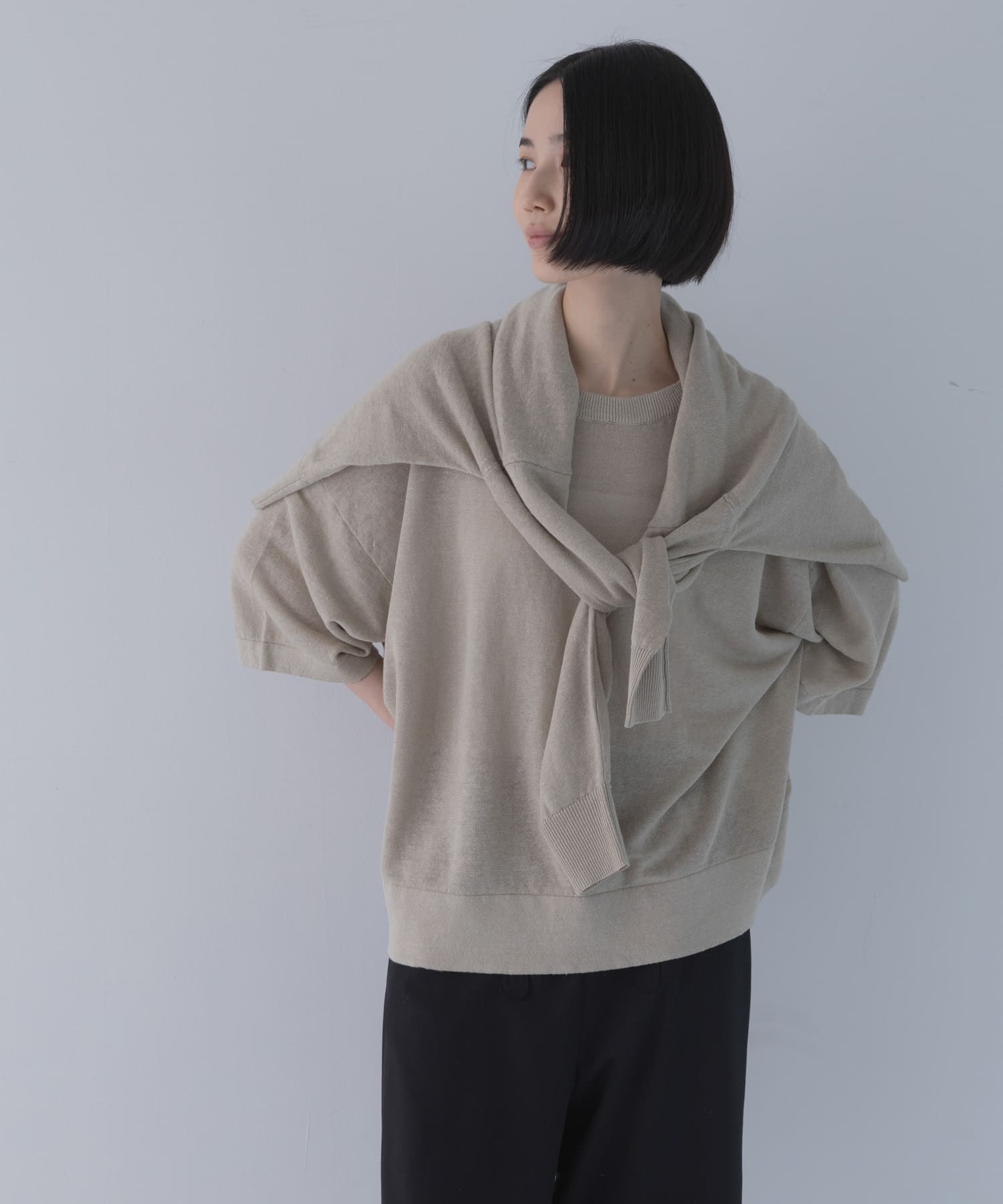 リネン半袖クルーネックニット(Free NATURAL): トップス｜URBAN