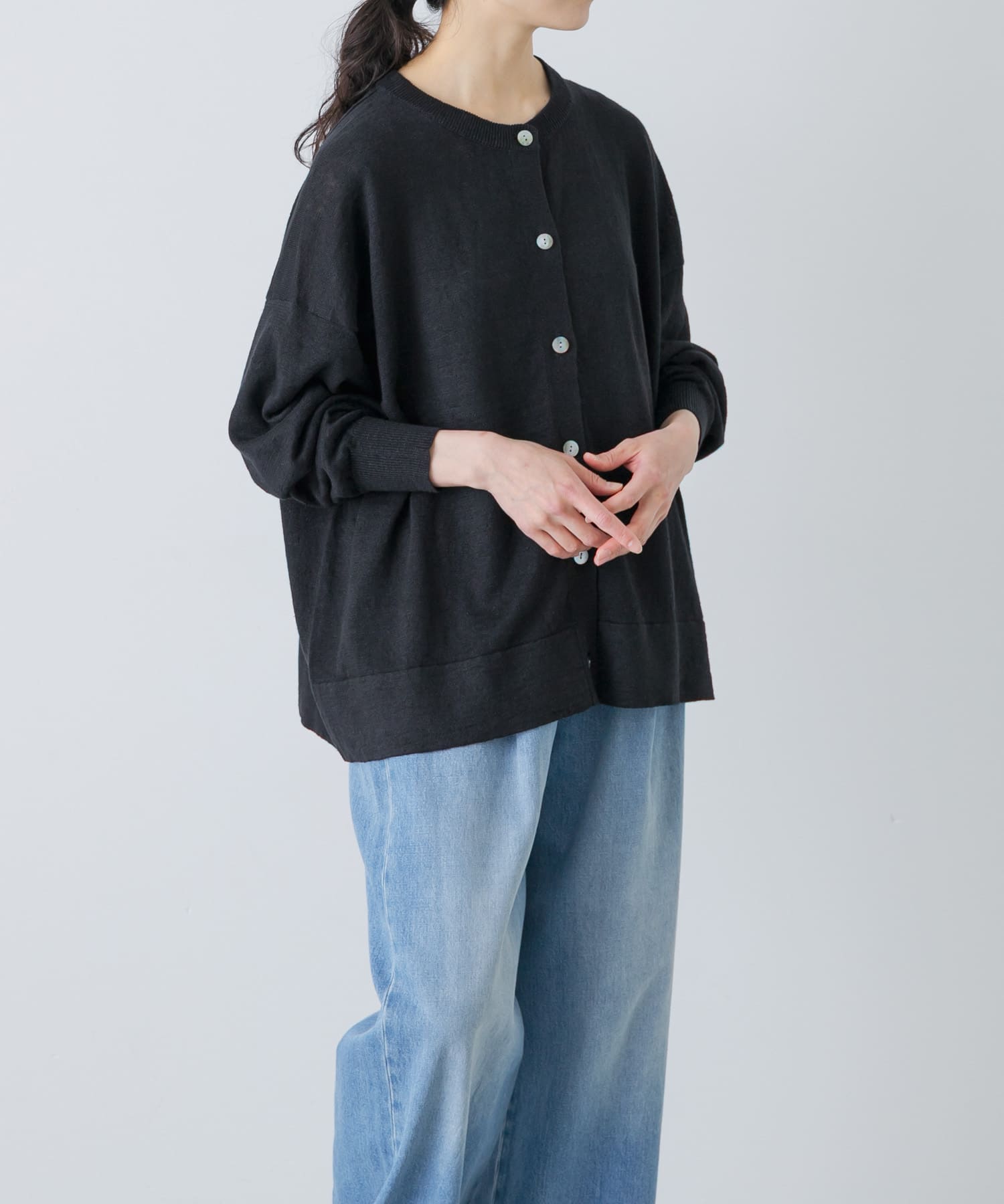 リネンワイドクルーネックカーディガン