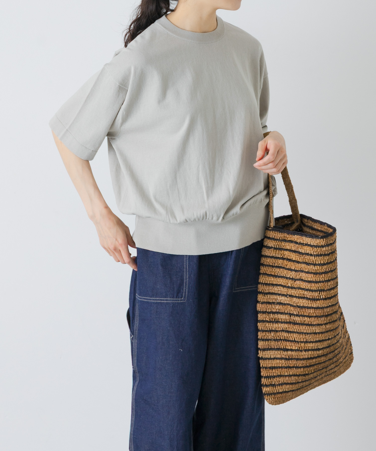 ハイゲージコットン半袖クルーネックニット