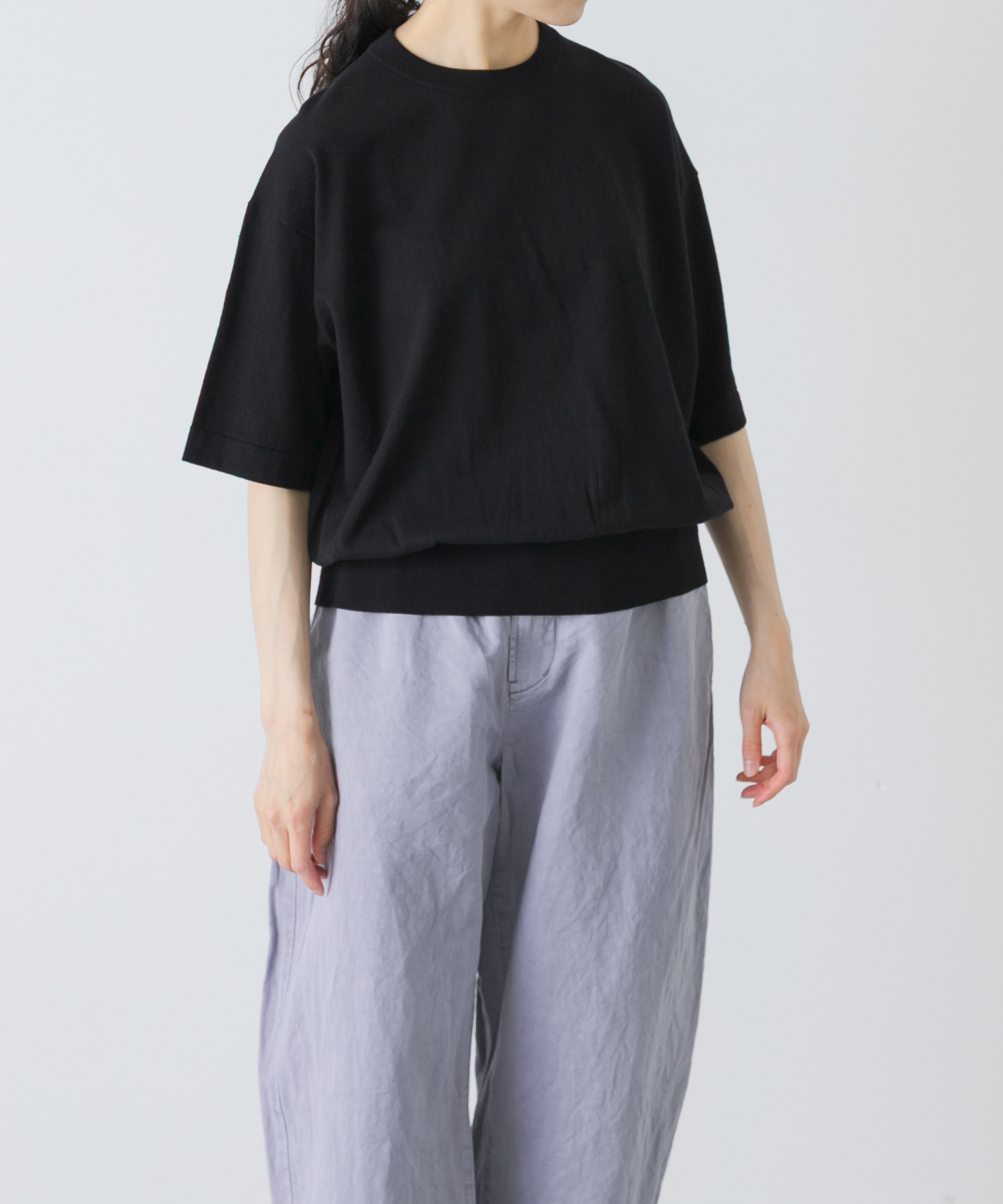 ハイゲージコットン半袖クルーネックニット