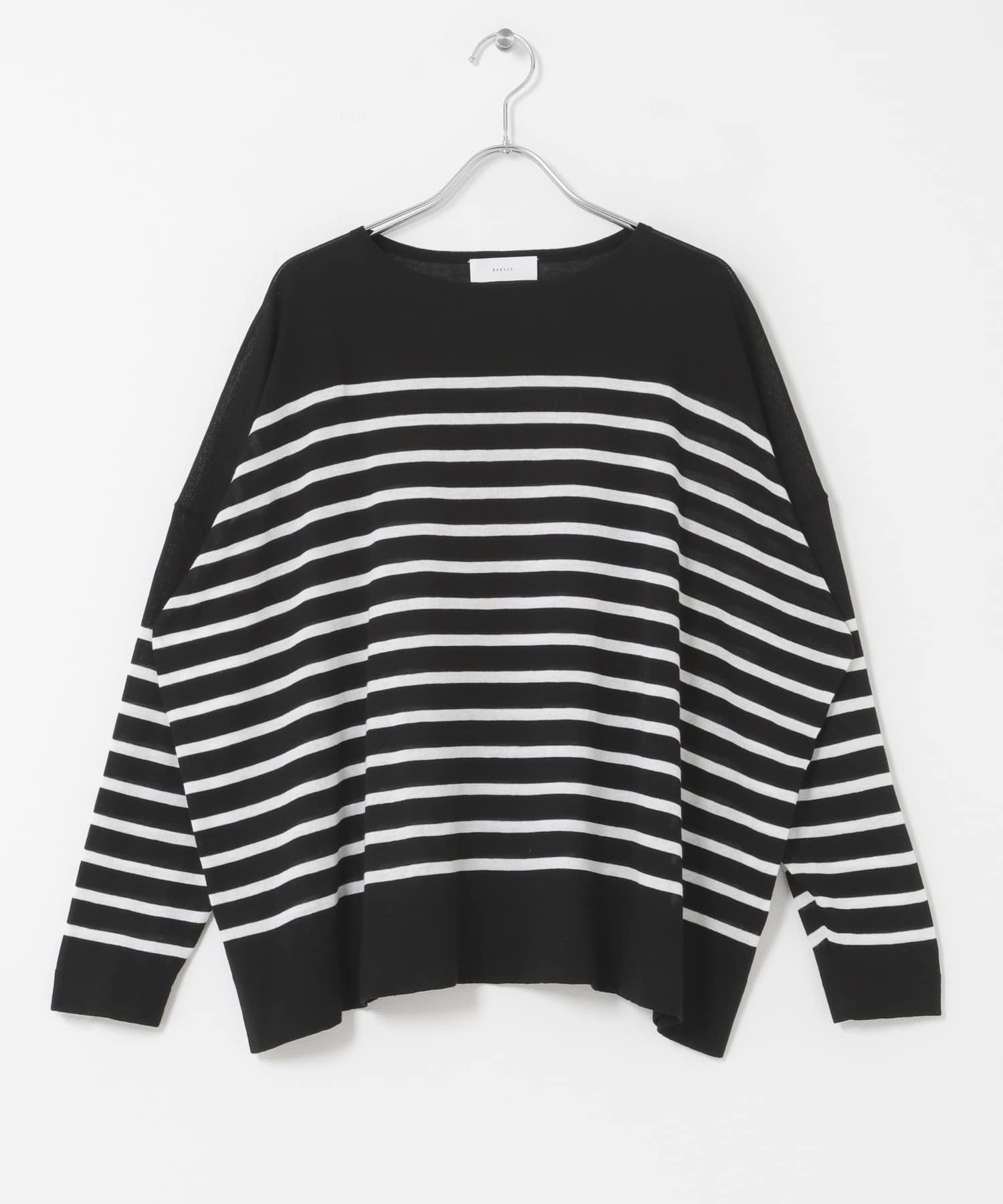 シアーコットンボーダーボートネック BLACK×OFF Free