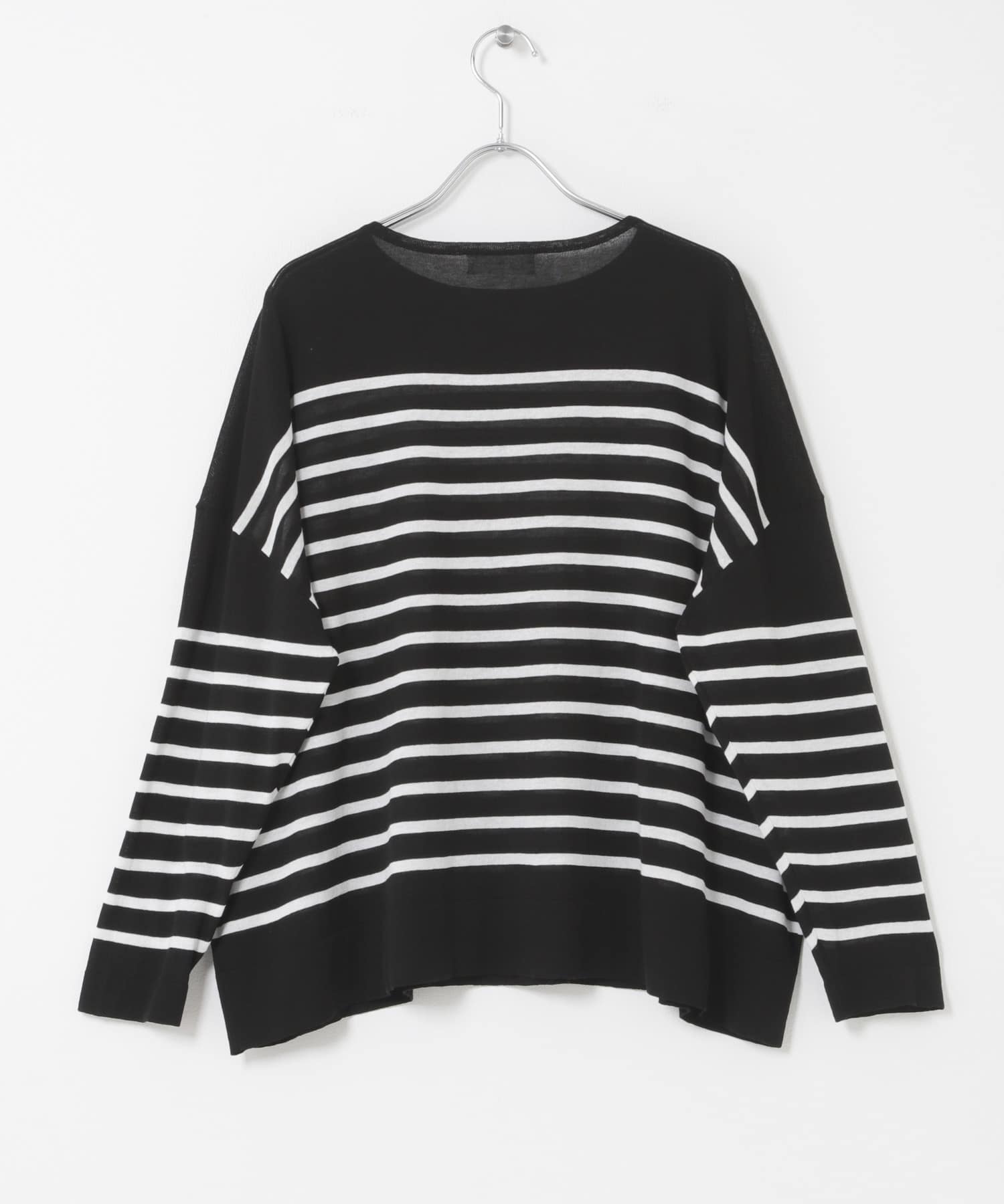シアーコットンボーダーボートネック BLACK×OFF Free