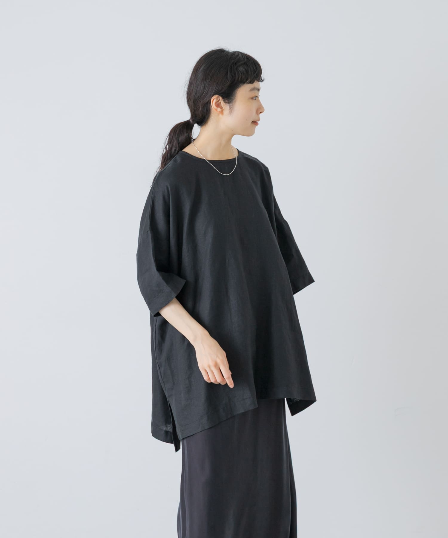 リネンワイドプルオーバーシャツ