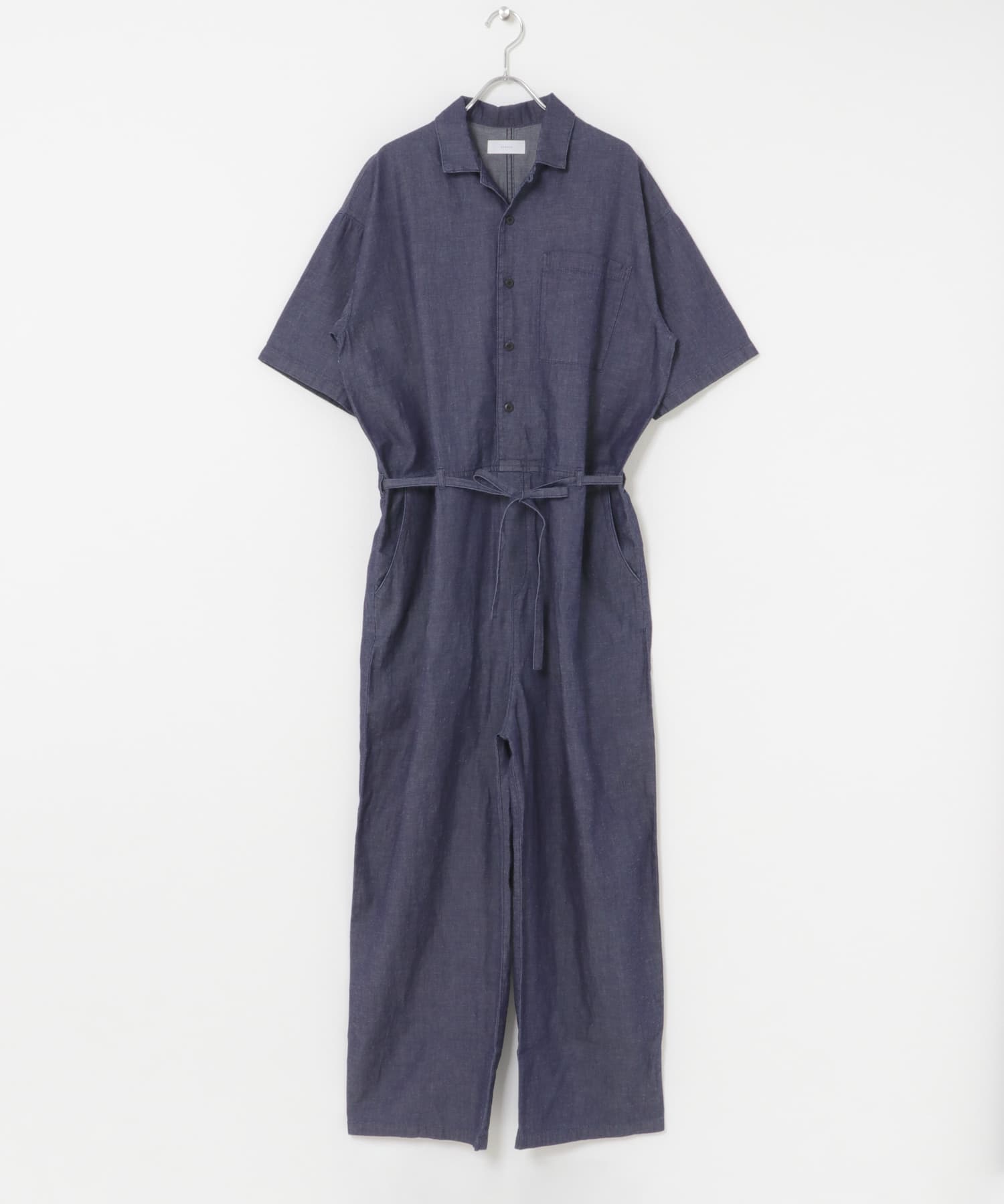 綿麻デニムハーフスリーブオールインワン INDIGO Free