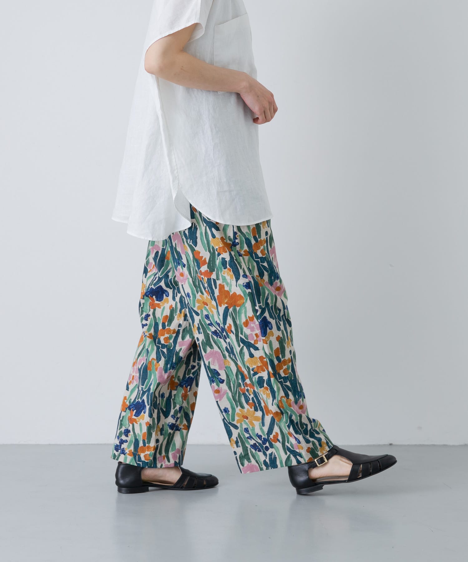 コットンリネンプリントイージーパンツ