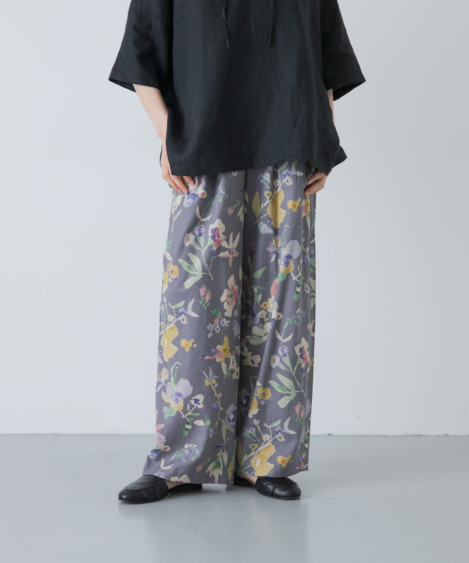 コットンリネンプリントイージーパンツ