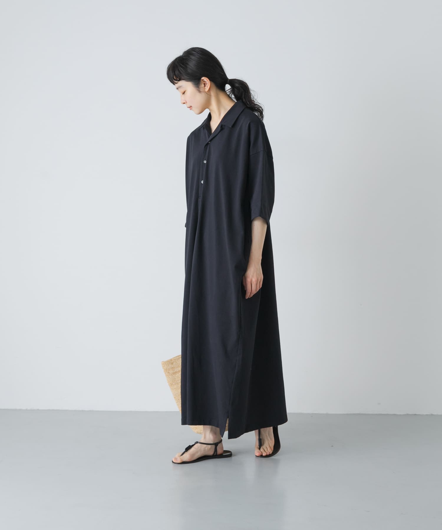 『2サイズ展開』オープンカラーカットワンピース