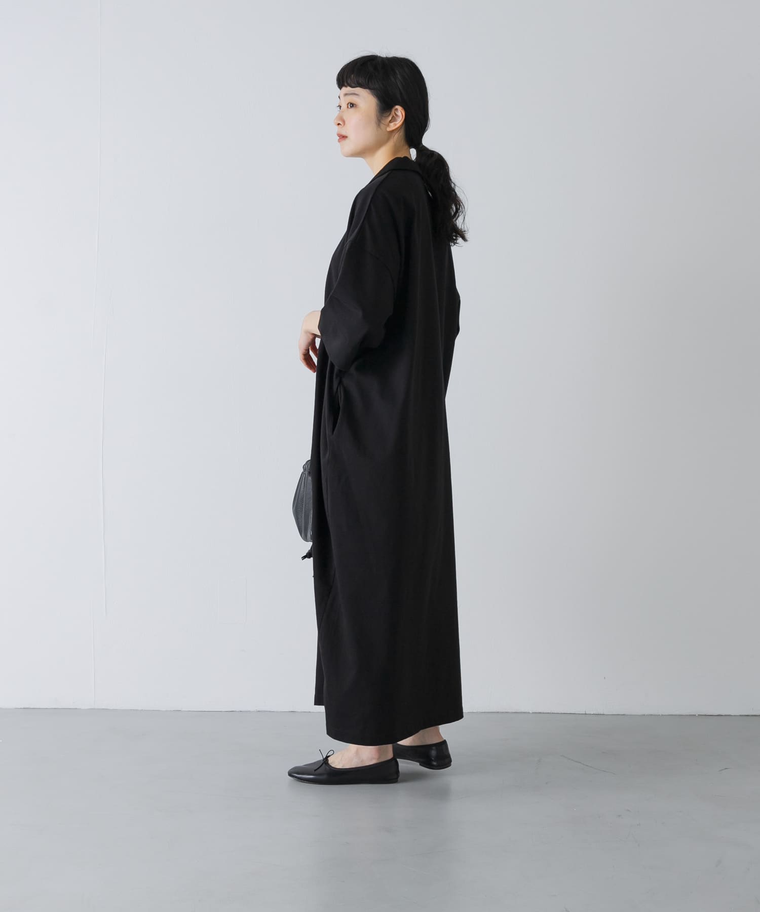 『2サイズ展開』オープンカラーカットワンピース BLACK 1