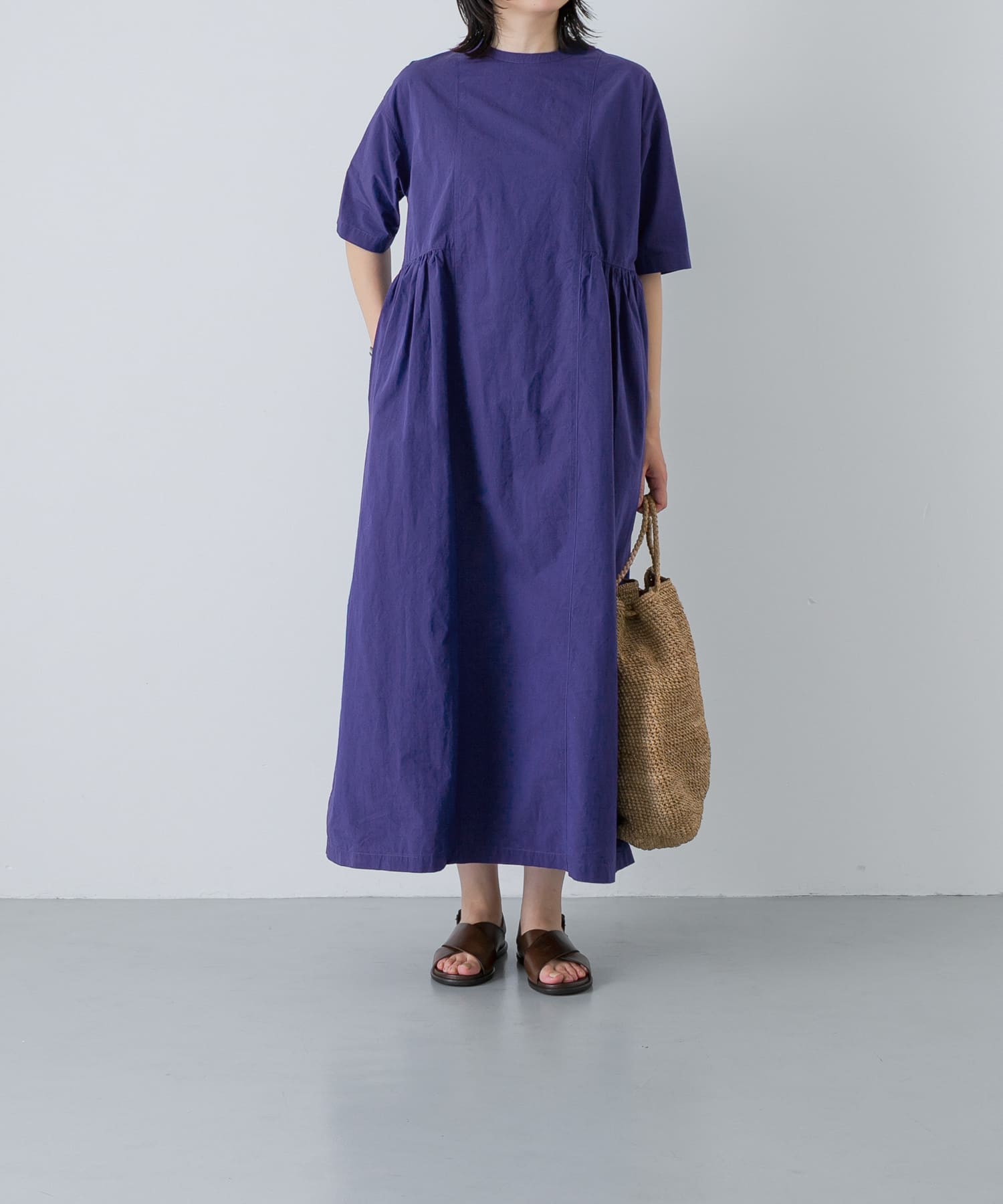コットンシルクサイドギャザーワンピース ROYAL BLUE 0