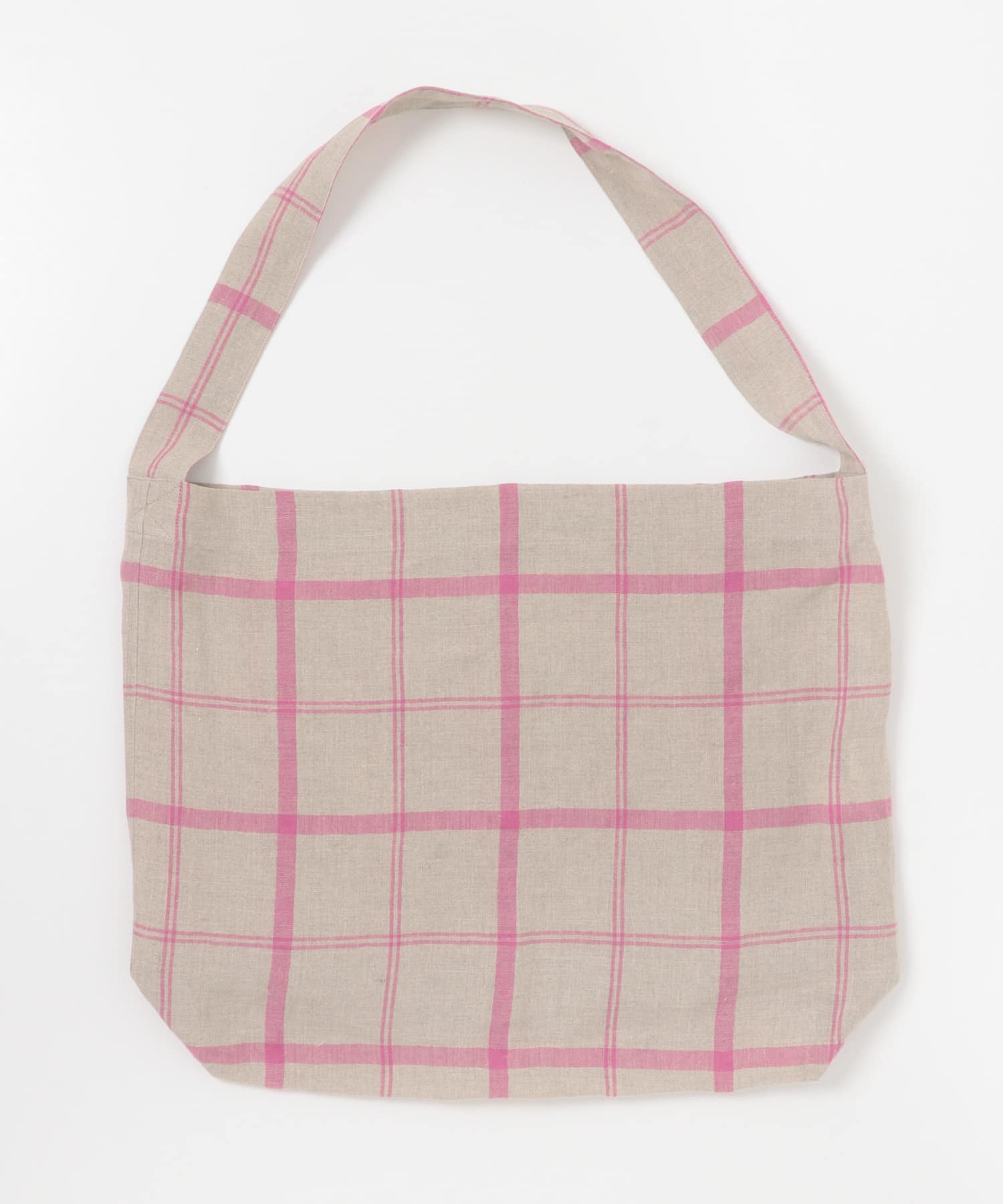 リネンチェックショルダーバッグ PINK Free