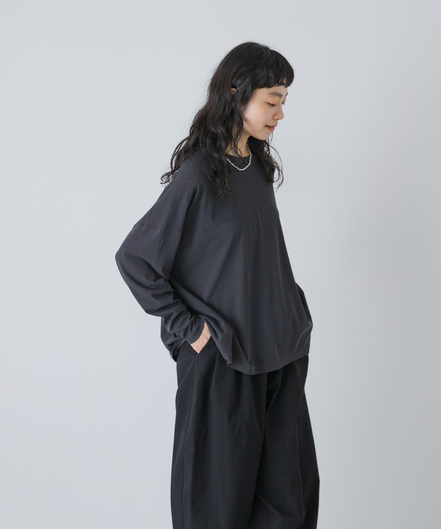ハイツイストコットン長袖Tシャツ