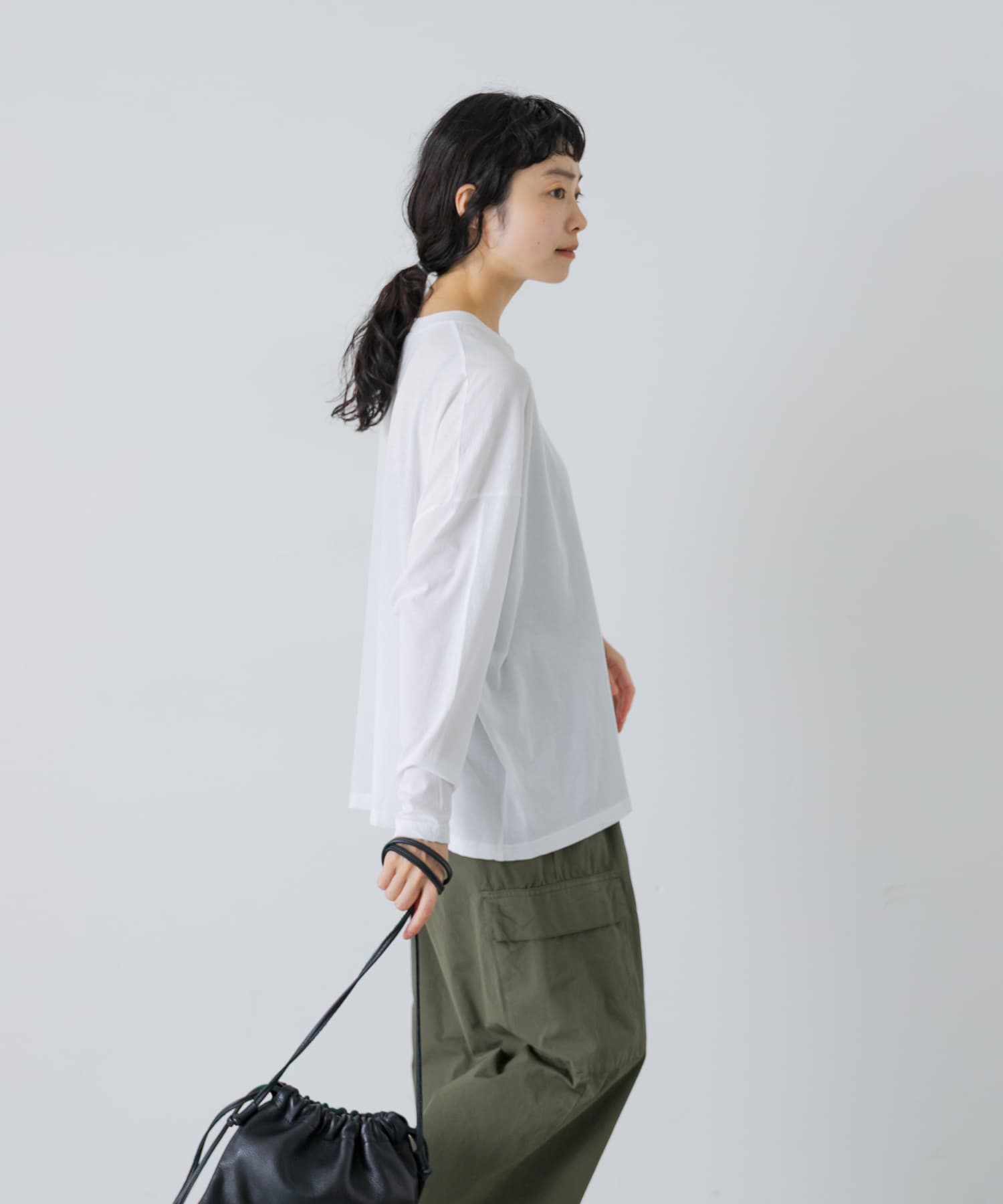 ハイツイストコットン長袖Tシャツ