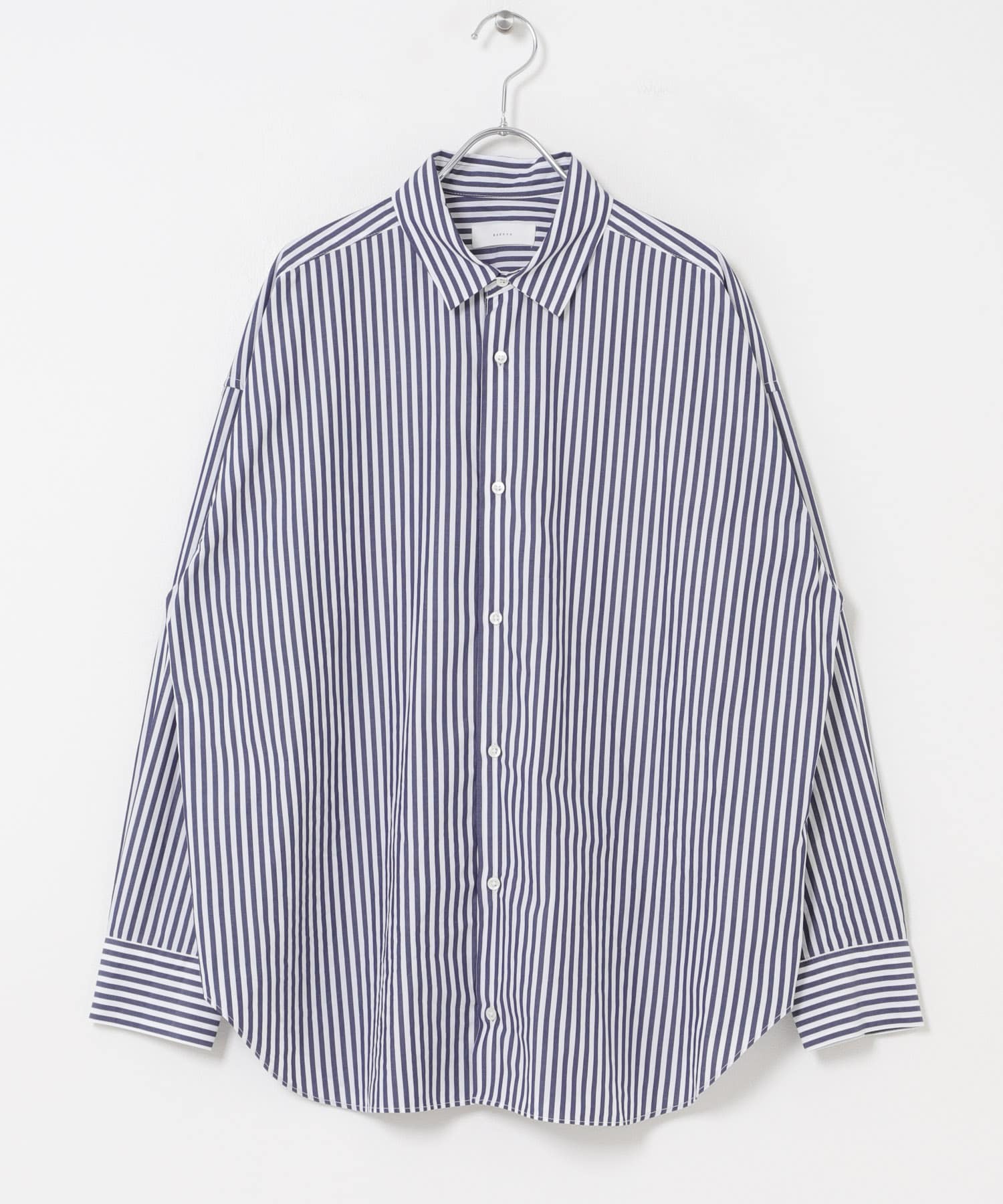 コットンストライプレギュラーシャツ NAVY Free