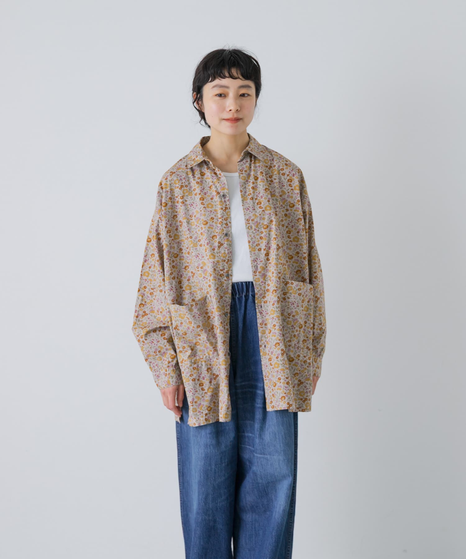 花柄オーバーダイシャツ