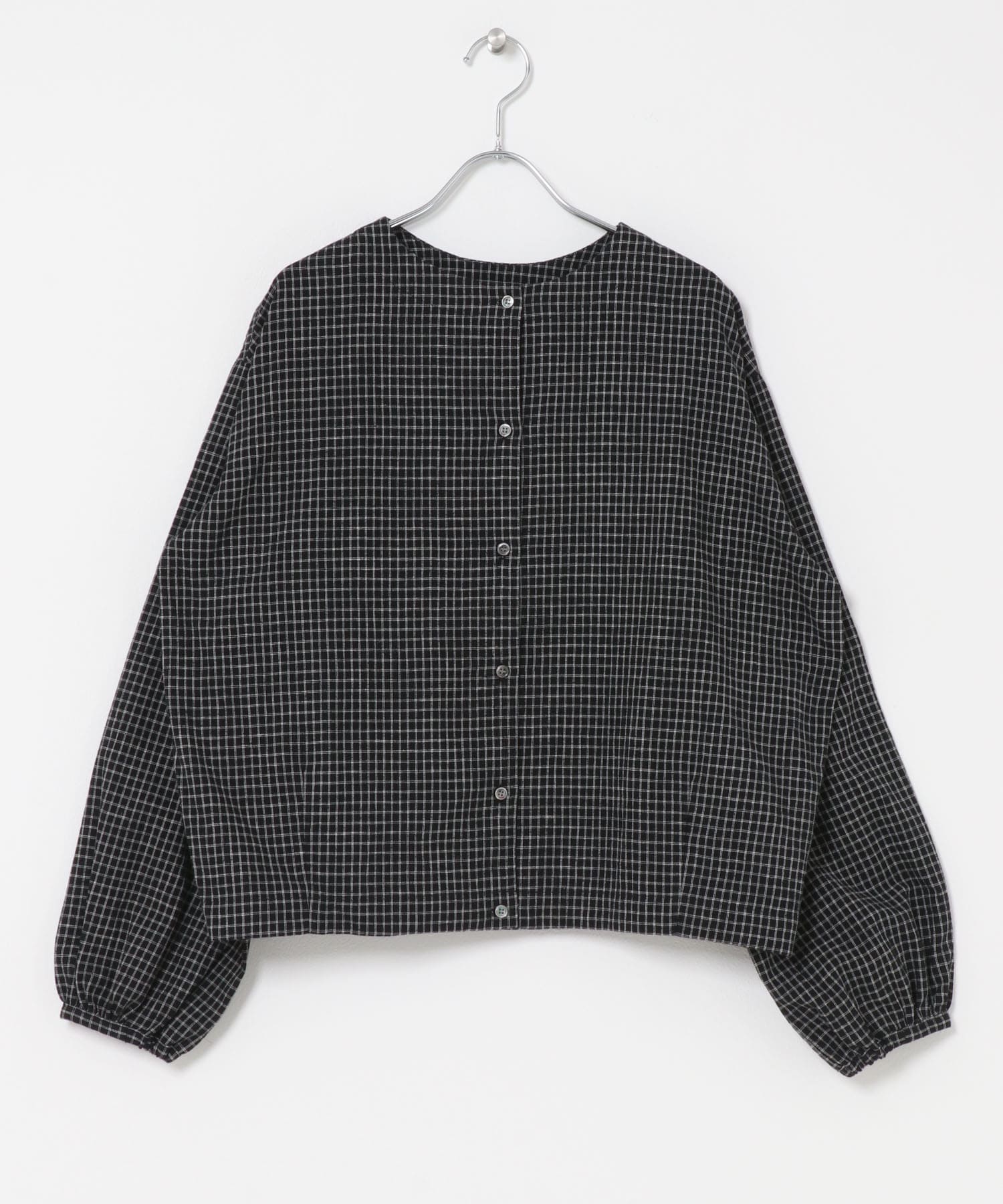 ギャザースリーブ2WAYカーディガン BLK CHK Free
