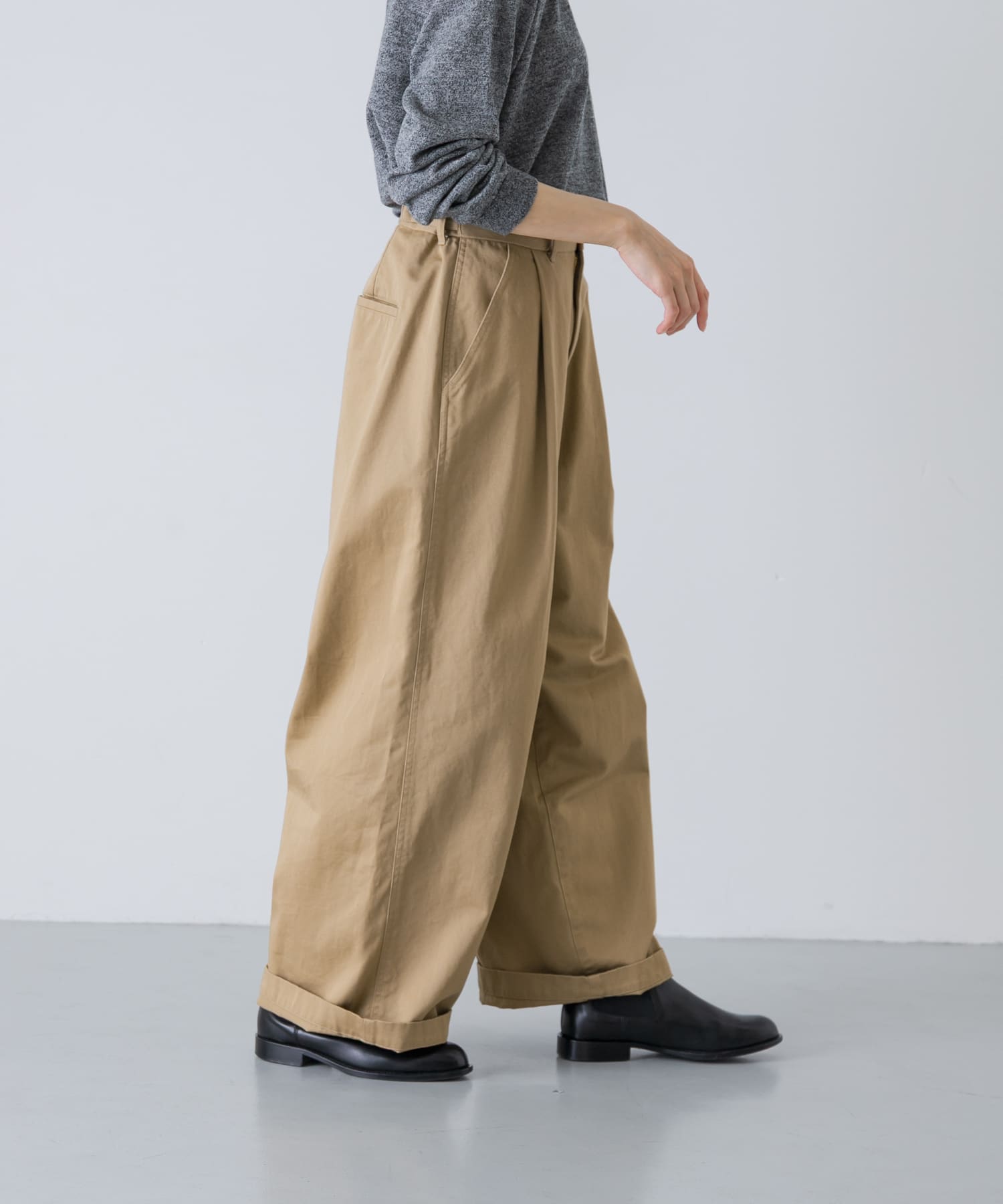 『2サイズ展開』コットンワイドチノパンツ