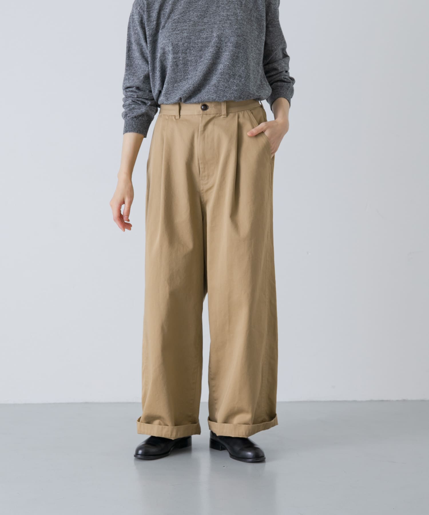 2サイズ展開』コットンワイドチノパンツ(0 BEIGE): ボトム｜URBAN