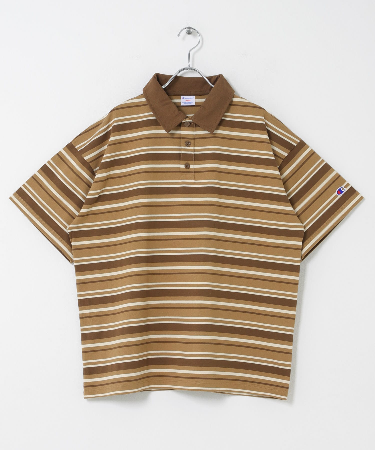 CHAMPION　SHORT-SLEEVE BORDER POLO SHIRTS L.BROWN L
